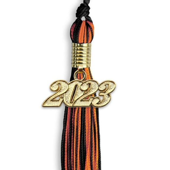 Endea Graduation Mixed Double Color Tassel with Gold Date Drop (Black/Orange, 2023)