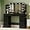 Black, variant on JUMMICO Makeup Vanity Desk with Large Mirror and Lights, Vanity with Power Strip and Hairdryer Holder, 6 Open Shelves and 7 Drawers Modern Dressing Table, for Bedroom (Black)