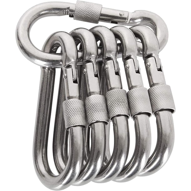 6 clips de mosquetón de bloqueo, mosquetón de bloqueo de gancho de resorte de acero inoxidable resistente - clip de mosquetón de tornillo de pulgar de acero inoxidable premium 304
