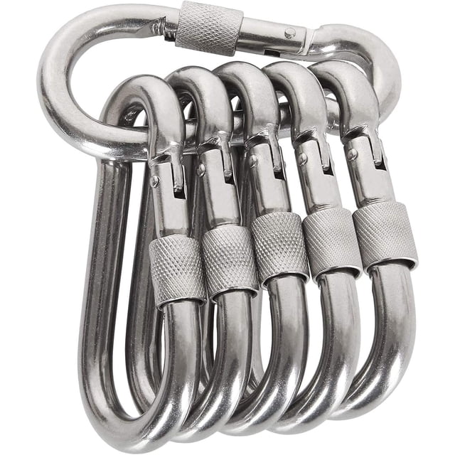 6 clips de mosquetón de bloqueo, mosquetón de bloqueo de gancho de resorte de acero inoxidable resistente - clip de mosquetón de tornillo de pulgar de acero inoxidable premium 304