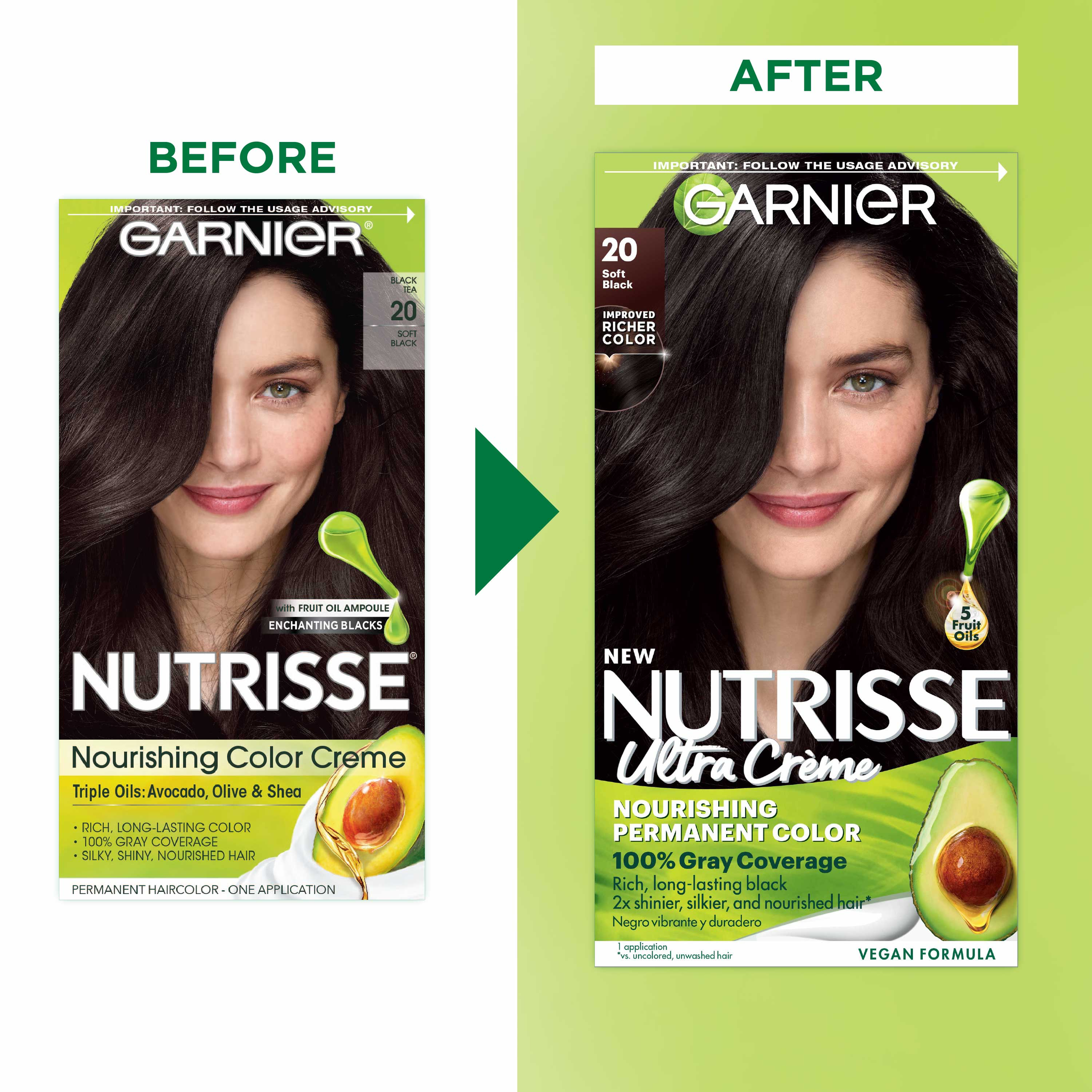 Garnier Nutrisse Nourishing Hair Color Creme, 020 Soft Black Tea - image 3 of 10