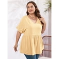 thumbnail image 6 of SHOWMALL Women's Plus Size Blouse V-Neck Flowy Babydoll Peplum Tunic Tops Swiss Dot Tops Loose Fit Short Sleeve T Shirts, US Size 2X in Sunlight Yellow, 6 of 7