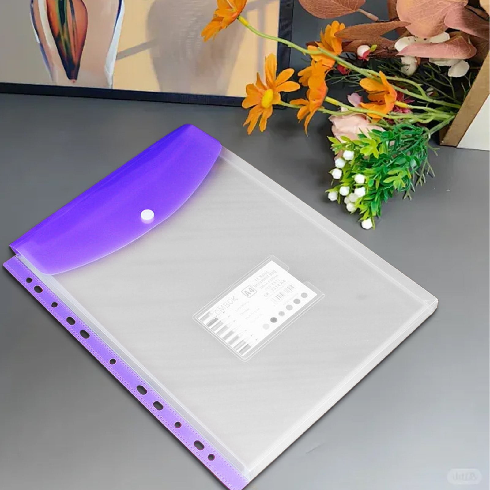 Undated Weekly Planner 11-Hole Clear Loose Leaf File Bag, Transparent Document Pouch with Zipper Closure for Binders, Paperwork, Office Files, And Travel Organization Purple