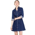 thumbnail image 1 of Vestido De Mezclilla Informal De Manga Larga Con Cuello Enrollado Y Botones De Mezclilla Para Mujer Azul profundo S, 1 of 6
