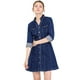 thumbnail image 1 of Vestido De Mezclilla Informal De Manga Larga Con Cuello Enrollado Y Botones De Mezclilla Para Mujer Azul profundo S, 1 of 6