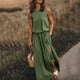 thumbnail image 3 of MELDVDIB - Vestido largo informal sin mangas para mujer, de color liso, para verano, con vuelo, para uso diario, para fiestas en la playa, con cuello redondo y abertura, en oferta, 3 of 5