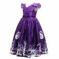 thumbnail image 3 of LIIPEE Girls Dresses Halloween Cartoon Bat Graphic Printed Fly Sleeve V Neck Ball Gown Princess Sundress Newborn Comfort Birthday Wedding Weekend Dress,Purple,4-5 Years, 3 of 7