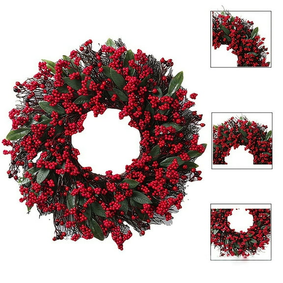Luxurious Red Christmas Wreath, Classic Needle Design for Indoor & Outdoor Use, Festive Home Decoration Accent