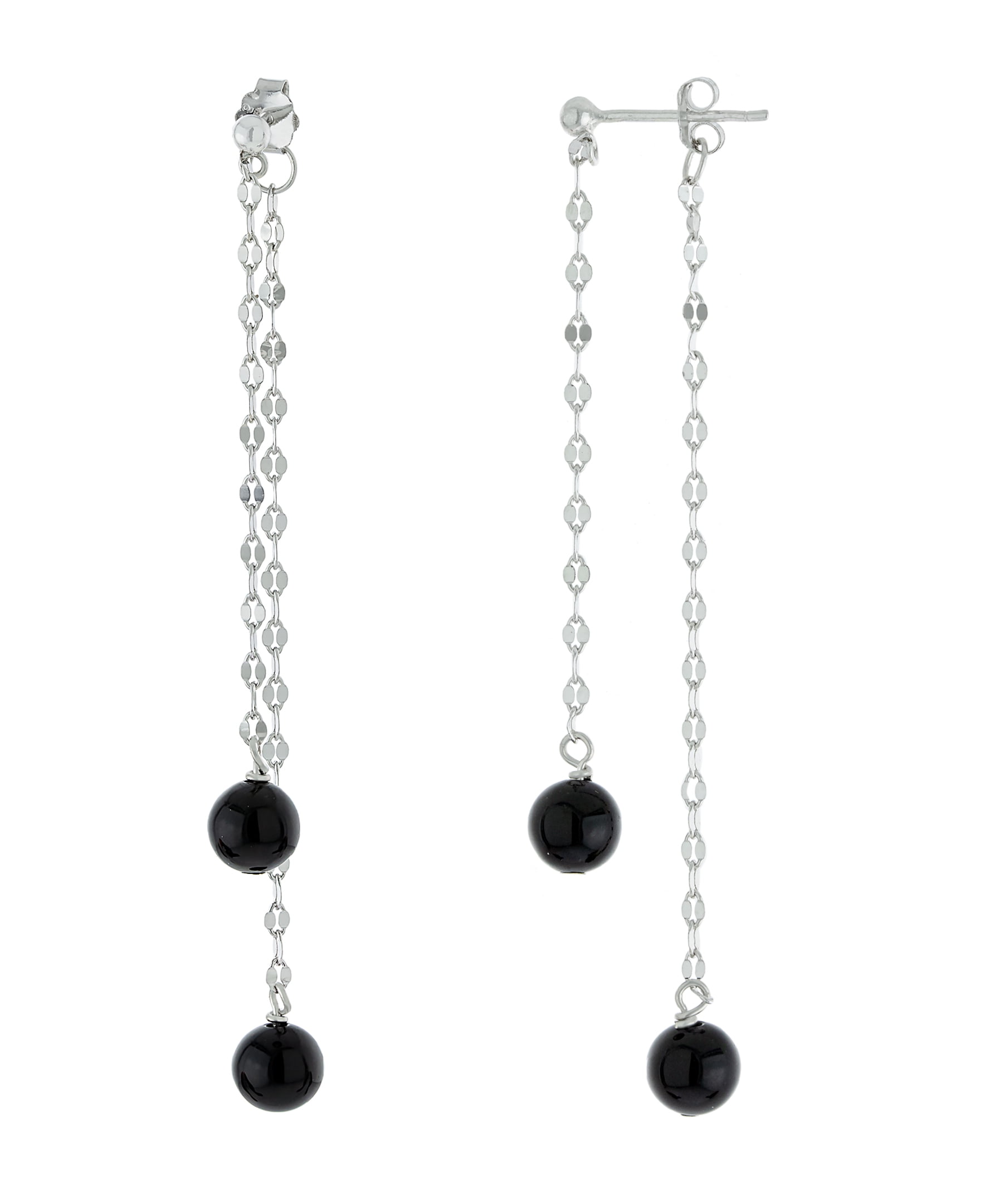 Marisol & Poppy Onyx Bead Drop Earrings in Sterling Silver for Women & Teens, Post Friction Backing