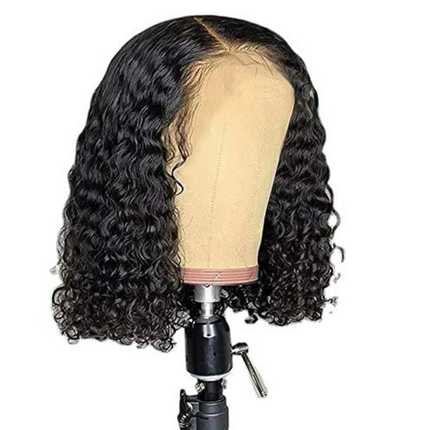 Pelucas Bob cortas, pelucas de red rosa con ondas profundas, peluca Bob corta y rizada, pelucas hechas a máquina sin pegamento