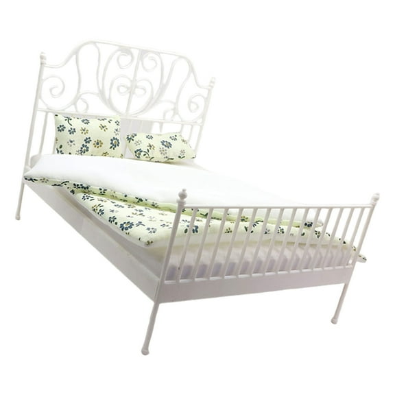 Yokua Antique Iron Bed Dollhouses Furniture 1/12 Scale Miniature Scene Display Props