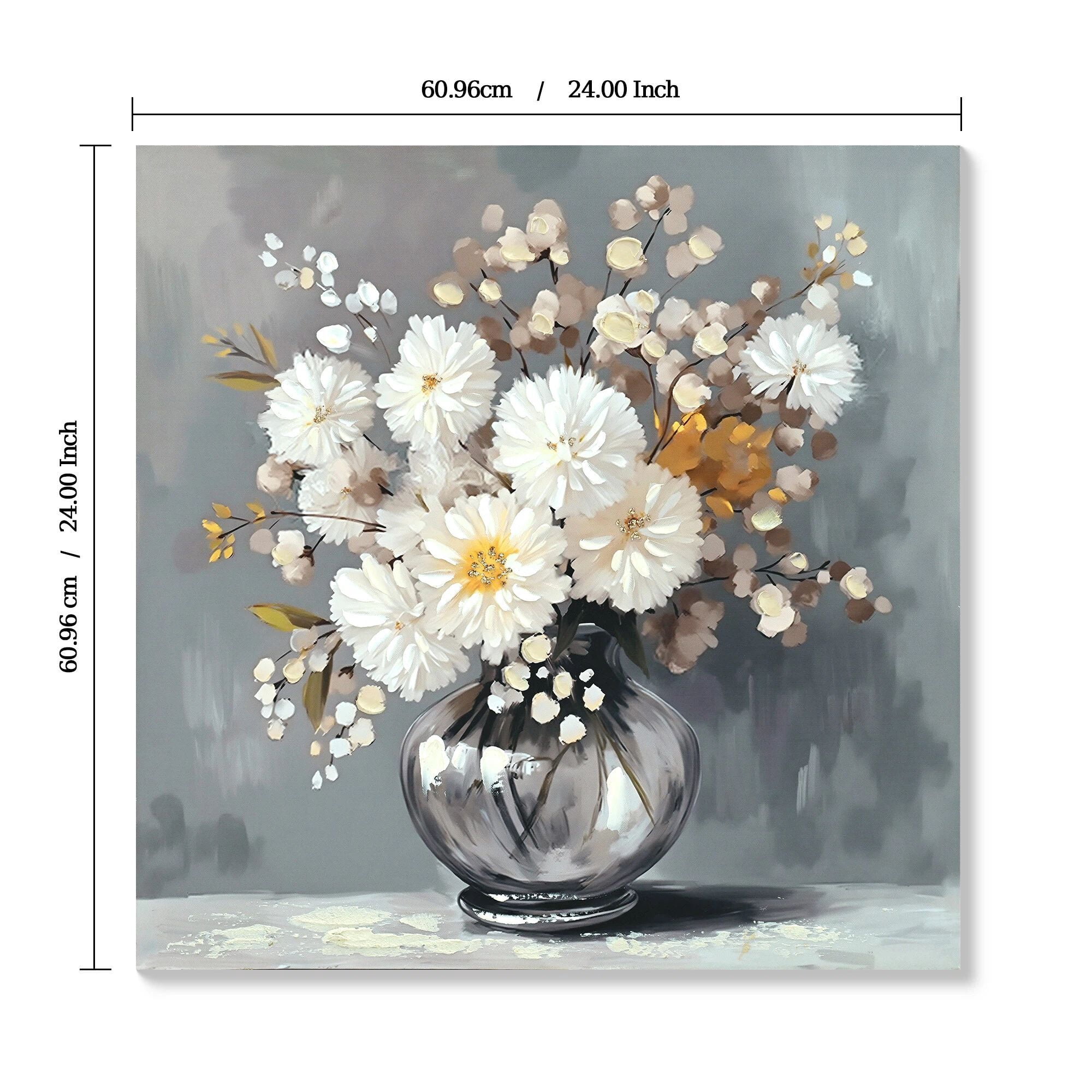 Euroco White Chrysanthemum Glass Vase Canvas Wall Art, Vintage Artwork Country Style Wall Decor Pictures,Botanical Posters Prints for Bathroom Bedroom Decoration,24x24inch