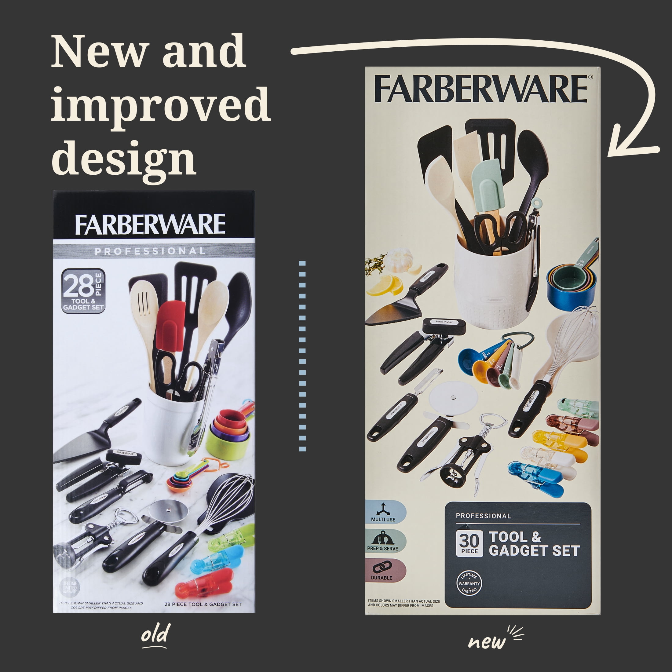 Farberware Professional Kitchen Utensil and Gadget Set with Crock Muti-Colored, 30-Piece