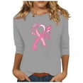 thumbnail image 2 of Homenesgenics Breast Cancer Ribbon Shirts Women's Loose Casual Breast Cancer Printed Round Neck 3/4 Sleeve 3/4 Sleeve T-Shirt Tops Gray L, 2 of 4