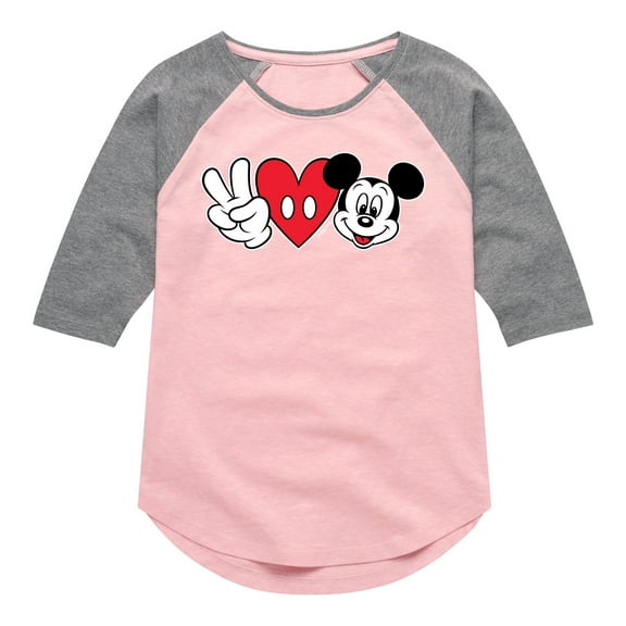 Mickey & Friends - Peace Love Mickey - Toddler And Youth Girls Raglan Graphic T-Shirt