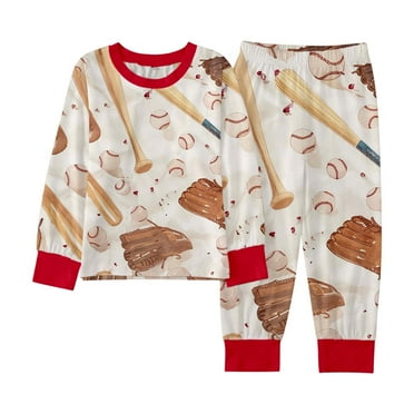 WOYY Big Boys Pajamas Baseball Print Long Sleeve T-Shirt Pants Sleepwear, Sizes 7-8