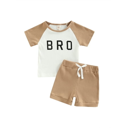 

Suanret Toddler Baby Boy Ribbed 2Pcs Outfits Short Sleeve Letter Print T-Shirt Short Pants Summer Casual Clothes Khaki 3-4 Years