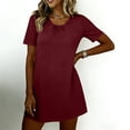 thumbnail image 4 of Short Sleeve Nightgowns for Women Pleated Nightshirts Mini Dress Crew Neck Sleepwear Soft Night Gown Sleepdress Wine XL, 4 of 9