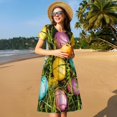 thumbnail image 4 of Easygdp colorful Easter eggs para Vestido Transpirable de Mujer, Vestido Suelto de Manga Corta con Pliegues y Bolsillos para el Verano, 4 of 6