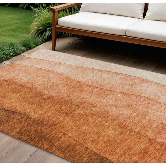 8' X 10' Orange And Copper Ombre Washable Indoor Outdoor Area Rug