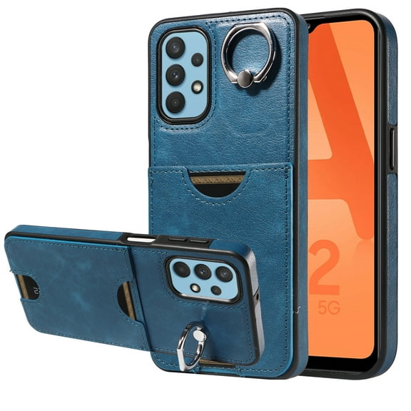 Classic Wallet Case Compatible with Samsung Galaxy A53 5G for Men Women, with 360° Rotation Finger Ring Kickstand PU Leather Shockproof Phone Cover with Card Slot for Galaxy A53 5G, Blue