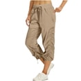 thumbnail image 2 of Cargo Pants Women Plus Size with Pockets Drawstring Elastic Waist Women's Casual Loose Outdoor Hiking Sports Pants Khaki XXL, 2 of 9