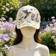 thumbnail image 5 of 3D Beaded Embroidery Floral Baseball Cap Washed Rhinestone Bird Dad Hat Boho Adjustable Sun Hat for Women, 5 of 5