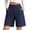 07-Navy, variant on Women's Cotton Linen Mid Rise Elastic Waist Shorts with Pockets Cozy Fashion Solid Casual Knee Length Summer Beach Daily Shorts 06-Light Blue S