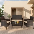 thumbnail image 2 of 4 Pieces Outdoor Wicker Conversation Set, All-Weather Rattan Patio Furniture Sets with Arm Chairs, Tempered Glass Tabletop and Cushions, Sectional Sofa Set for Backyard, Garden, Poolside, 2 of 7