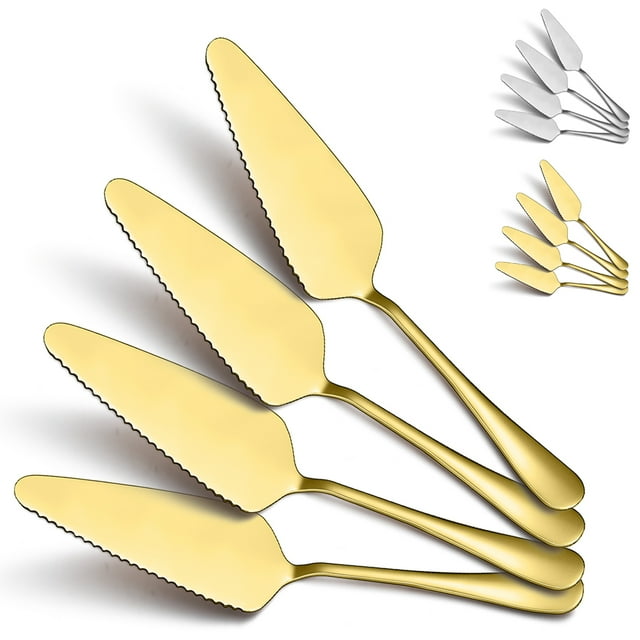 ReaNea Gold Cake Pie Pastry Server Set of 4, Wedding Cake Knife and