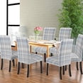 thumbnail image 3 of Plaid Slip Covers for Dining Chairs Set of 6 Seamless Plaid Check Pattern in Blue Grey Pale Beige and White Stretch Dining Chair Cover Washable Spandex Kitchen Parsons Chair Slipcovers, 3 of 5