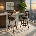 thumbnail image 3 of Demi Bonn 29" Set of 2 Swivel Bar Stools with Soft Cushion and Elegant Hollow Backrest, Modern Kitchen Dining Chair, Brown, 3 of 7
