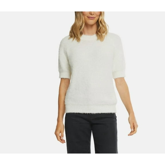 Matty M Ladies' Size Medium (8-10) Short Sleeve Eyelash Sweater, Ivory