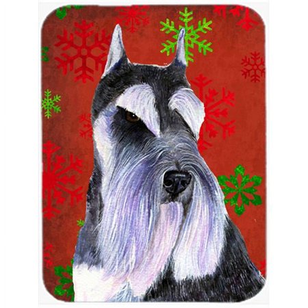 

Schnauzer Red and Green Snowflakes Holiday Christmas- Glass Cutting Board - Large
