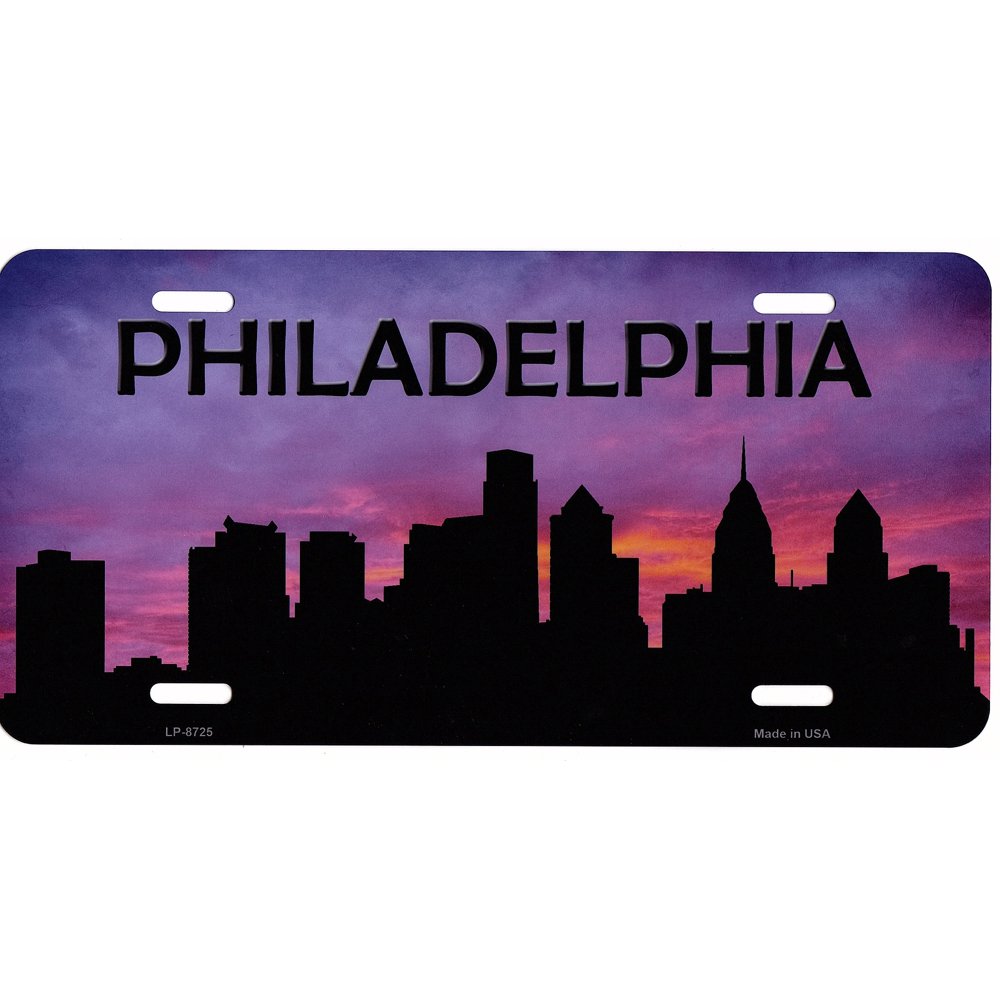 Philadelphia Skyline Silhouette Metal License Plate