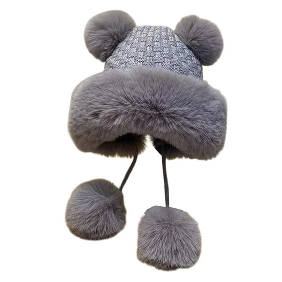 Fgnfyis Winter Women Lined Knit Hat Thermal Ear Cold Weather Outdoor Grey One Size