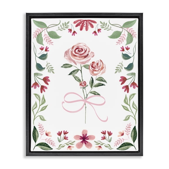 Stupell Industries French Country Delicate Roses Floral Border Black Floating Frame Canvas Art, 17 x 21, by Kristen Brockmon