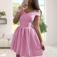 thumbnail image 4 of Dress, Women Solid Color Pleated Off Shoulder Pleated Mini Partywear for Spring, 4 of 8