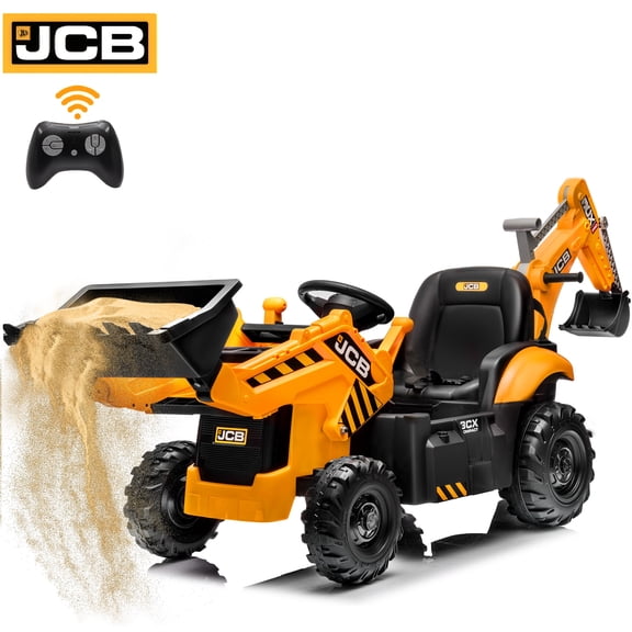 iYofe 24V Kids Ride on Excavator Toy Cars, JCB Powered Ride on Backhoe Construction Toy with Bluetooth, Electric Tractor Car with Remote Control, Digger and Loader for 3-6 Boys Girls