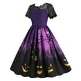 thumbnail image 3 of TAIAOJING Women Hallowmas Lace Round Neck Short Sleeve Printed Large Swing Dress, 3 of 8