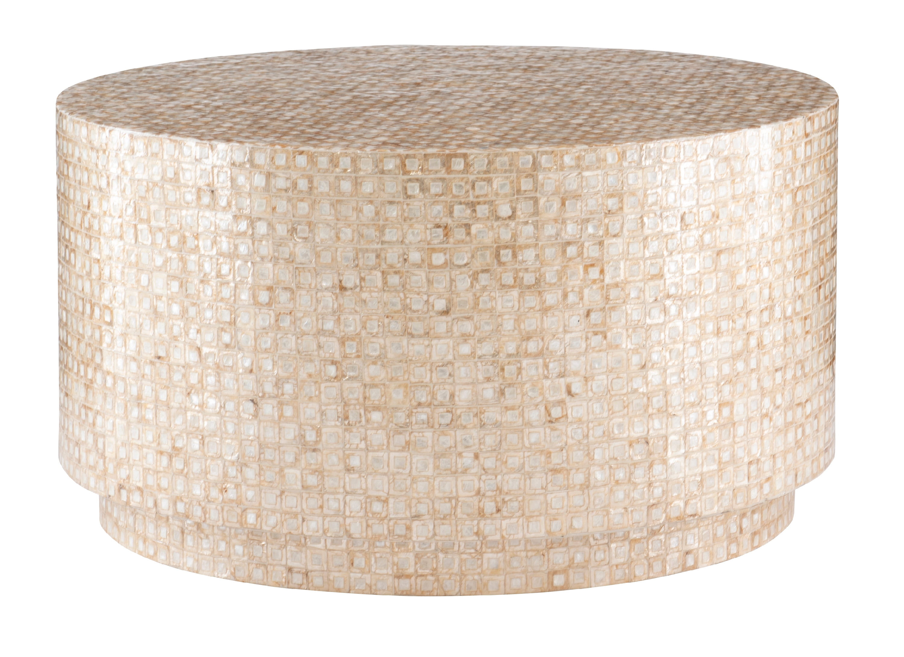 Linon Pomona Round Drum Coffee Table, Gold and Ivory Capiz Shell Finish