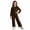 03# Coffee, variant on UKHCCC Girls Ribbed Knit 2 Piece Outfit Set, Long Sleeve Crew Neck Pullover Top and Wide Leg Pants, Casual Lounge Set