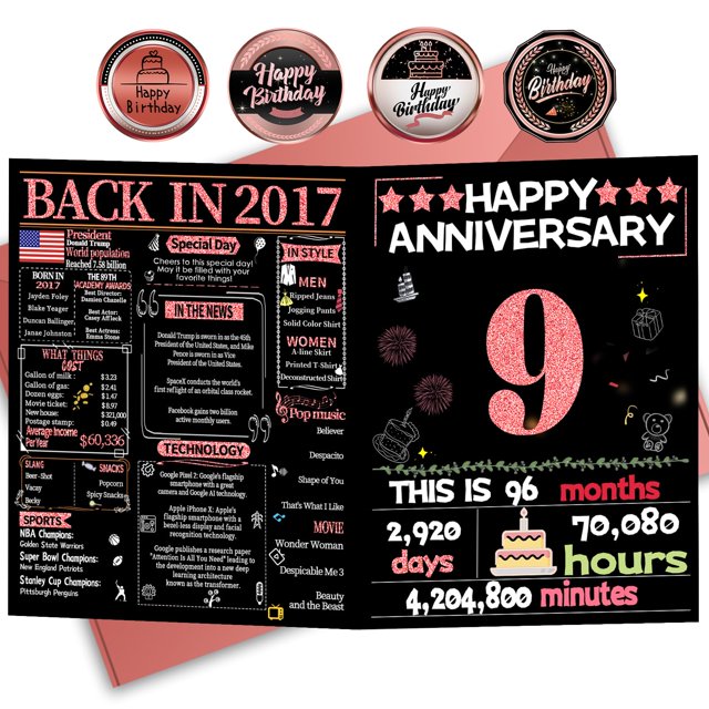 Tarjeta de aniversario Joycard 9º aniversario para mujer 2017