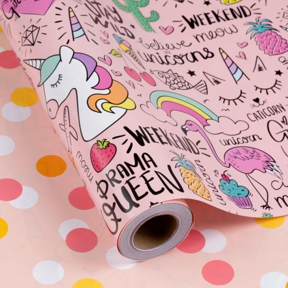 Papel de Regalo Reversible Burymento Unicornio Rosa 43 cm x 10 m