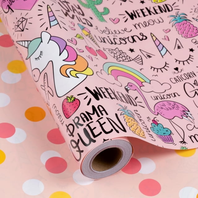 Papel de Regalo Reversible Burymento Unicornio Rosa 43 cm x 10 m