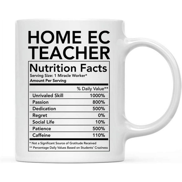 CTDream Funny 11oz. Ceramic Coffee Tea Mug Thank You Gift, Home Ec Teacher Nutritional Facts, 1-Pack