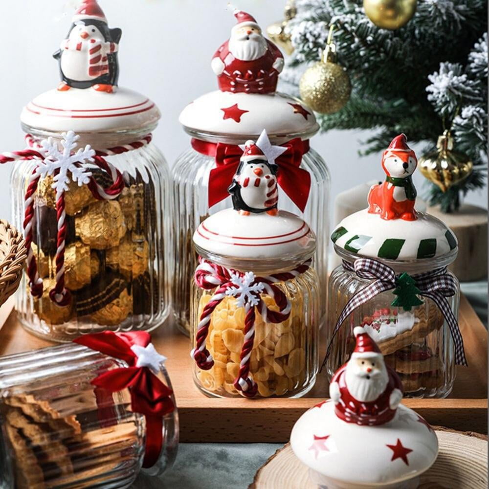 VLIZO Glass Christmas Cookie Jar with Lid, Glass Christmas Candy Jar with  Fox Lid Xmas Decorative Air Tight Candy Jar Container for, and Snacks (Red
