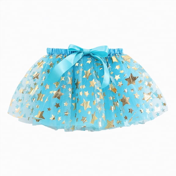 Godom Kids Princess Tutu Skirt 2T-8T Stars Sequins Party Dance Ballet Tulle Skirt Birthday Costume,Sky Blue