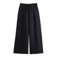 thumbnail image 3 of HH TRAF Pantalones largos sueltos para mujer, moda para mujer, pantalones casuales elegantes de color sólido con cordón, bolsillos laterales, pliegues, decoración, pantalones ajustados de pierna ancha, 3 of 5