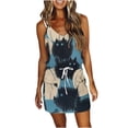 thumbnail image 2 of up to 60% off Gifts Usmixi Womens Summer Mini Sundress Vacation Floral Print Drawstring Pocket Short Dress V Neck Sleeveless Spaghetti Strap Dresses for Beach Blue XXL Up to 65% off, 2 of 5